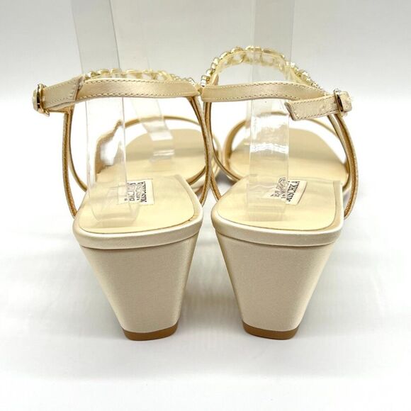 Badgley Mischka Size 9.5 Ivory Satin Jeweled Wedges Dress‎ Sandals Heels Shoes - Picture 8 of 14